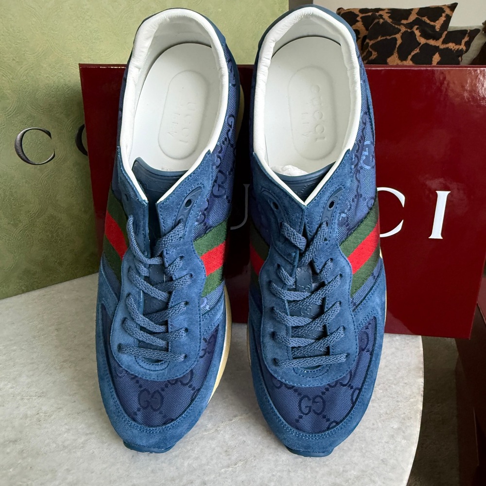 GUCCI 832461 Men's Canvas Blue GG Re-Motion sneaker, Size UK 9 - Picture 14 of 16
